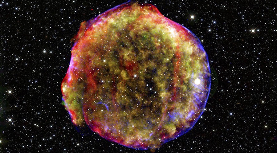 Tychos' supernova remnant:   remains of a cosmic explosion 400 years ago