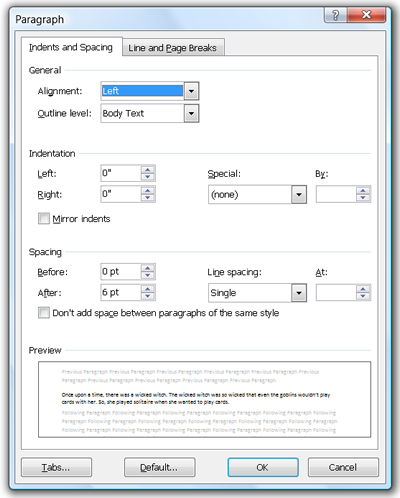 paragraph dialog box