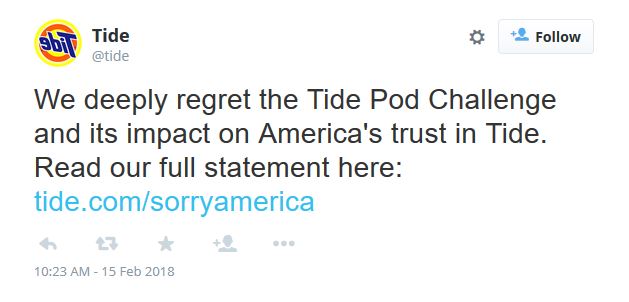 my forgery project - a tweet from Tide about the Tide Pod Challenge