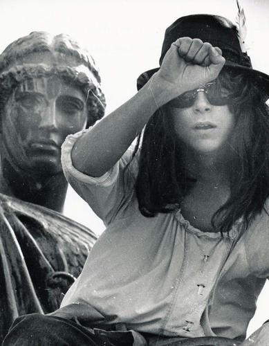 Woman in front of Alma Mater. Kent State protest, May 6, 1970.