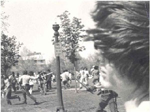 Violent protest  in front of Intramural Physical Education Building, May 9, 1970. 