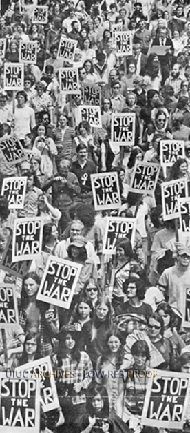 Two thousand students, faculty and community members march against the Vietnam War on May 4th, circa 1972.